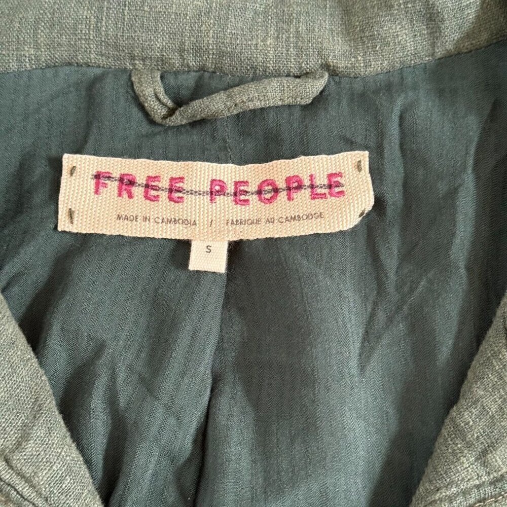 Free People Women's Billy Saddle Jacket Relaxed Cropped Linen Blend Green Small - Picture 12 of 15